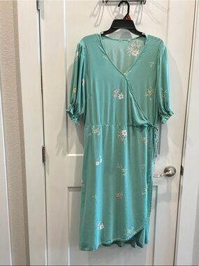XL No Brand Women's Mint Green Floral Wrap Dress Summer Spring Dress